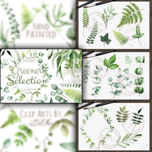 Greenery Watercolor Clipart Leaves.