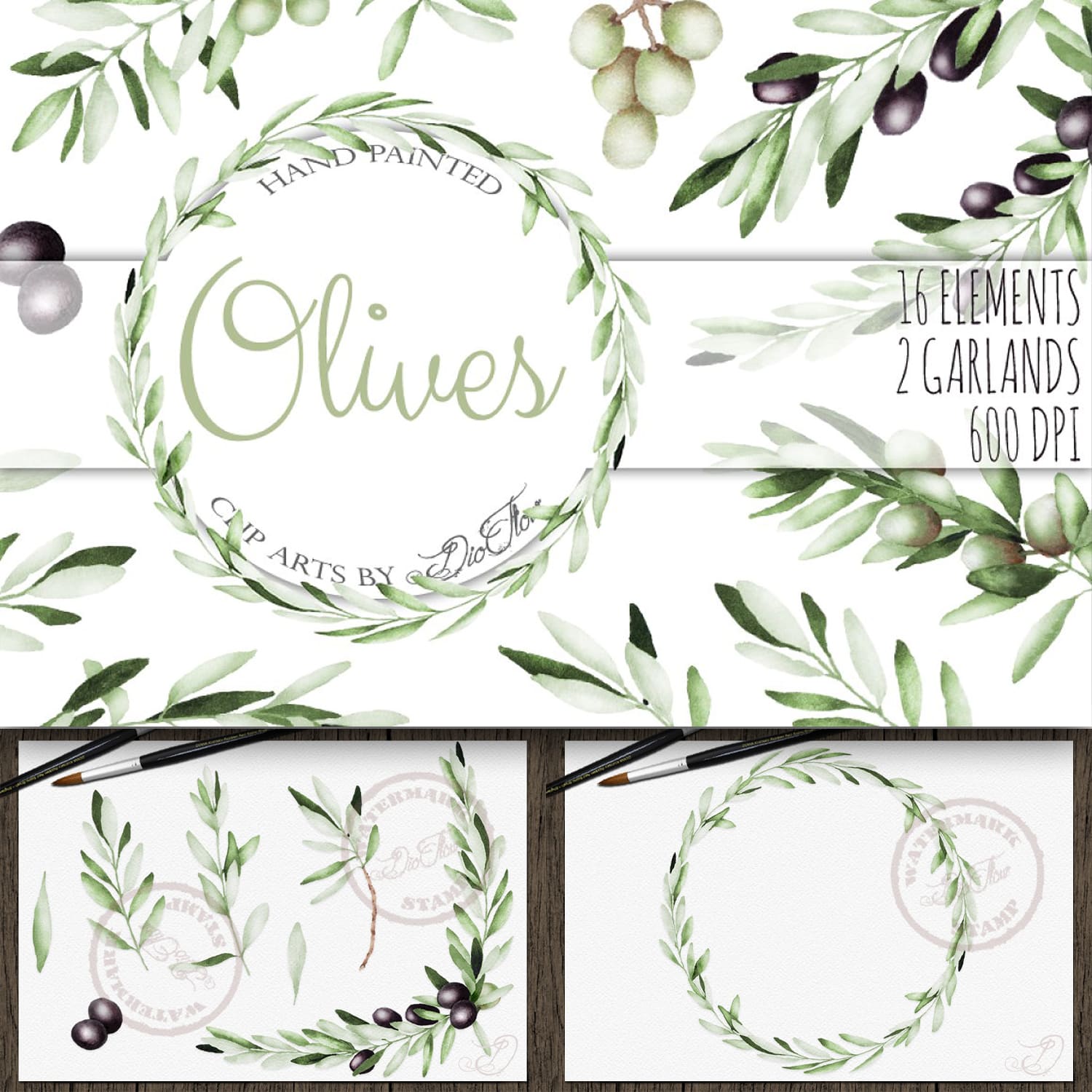 Olive Watercolor Clip Art cover.