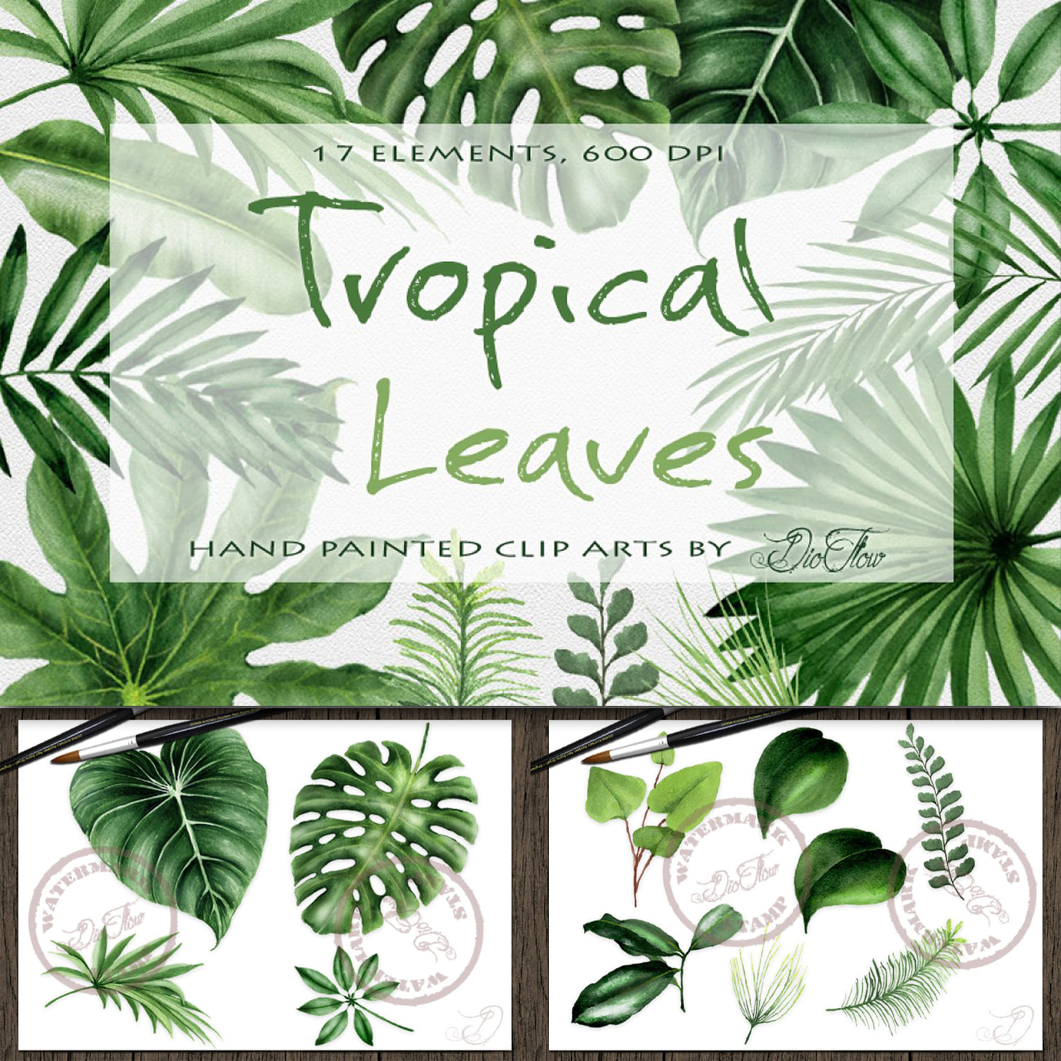 Tropical Leaves Watercolor Clip Art cover.