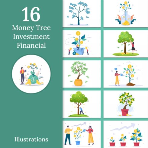 16 Money Tree Investment Financial Illustrations.