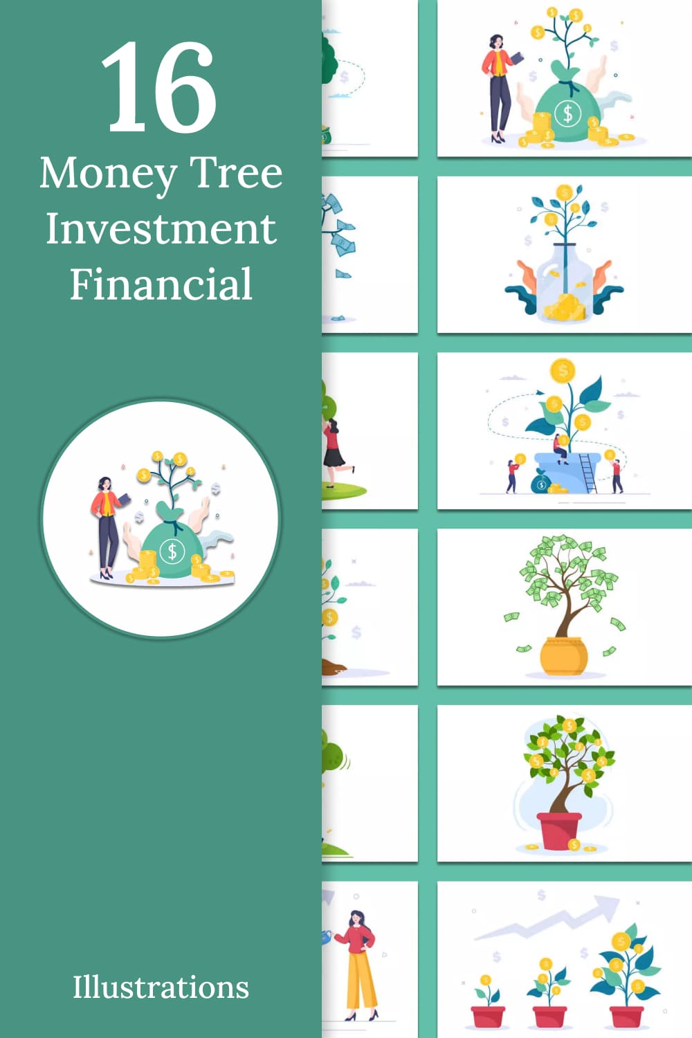 16 money tree investment financial illustrations 03