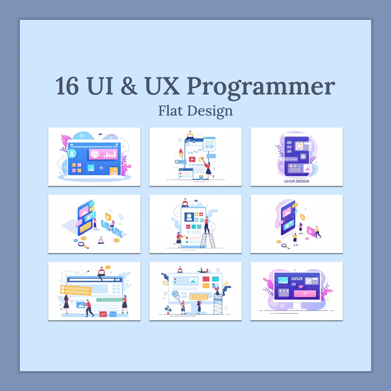 16 UI & UX Programmer Flat Design.