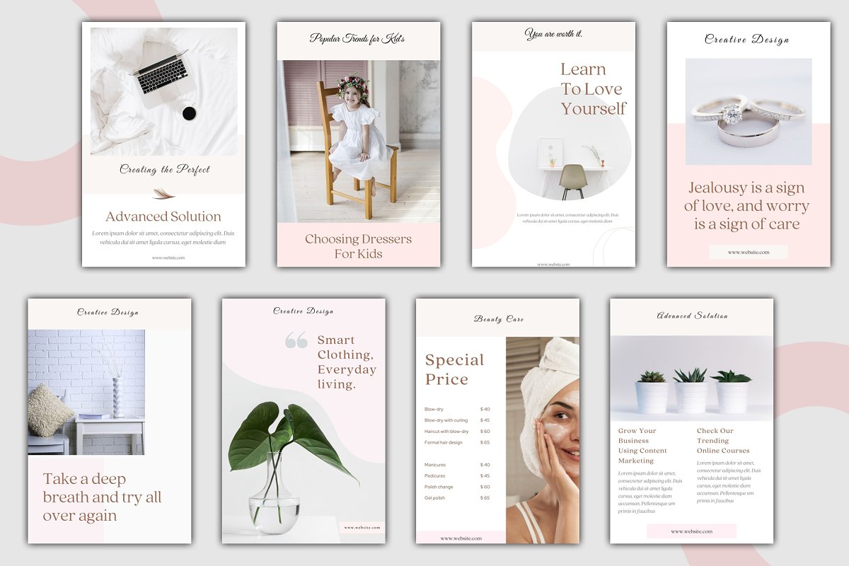 This pack includes 30+ Pinterest templates developed in canva.