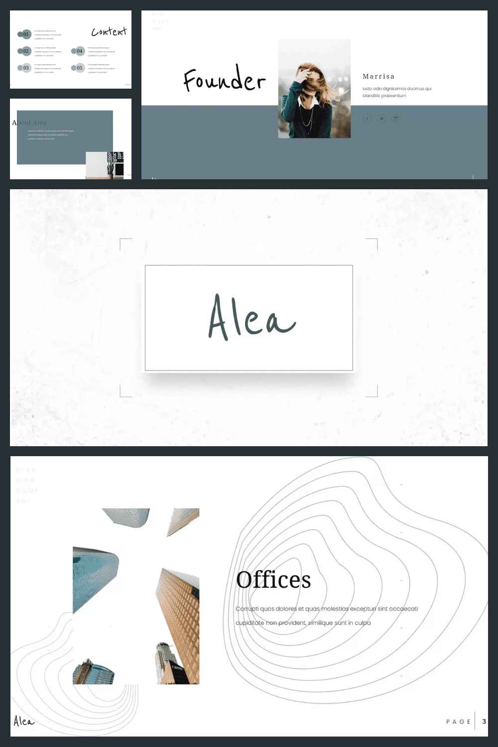 Collage of template pages with minimal text and small photos.