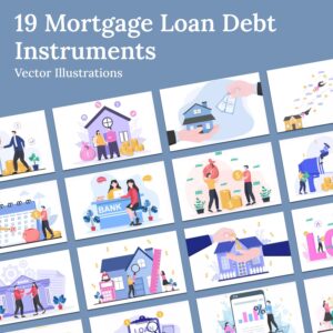 19 Mortgage Loan Debt Instruments Vector illustrations.