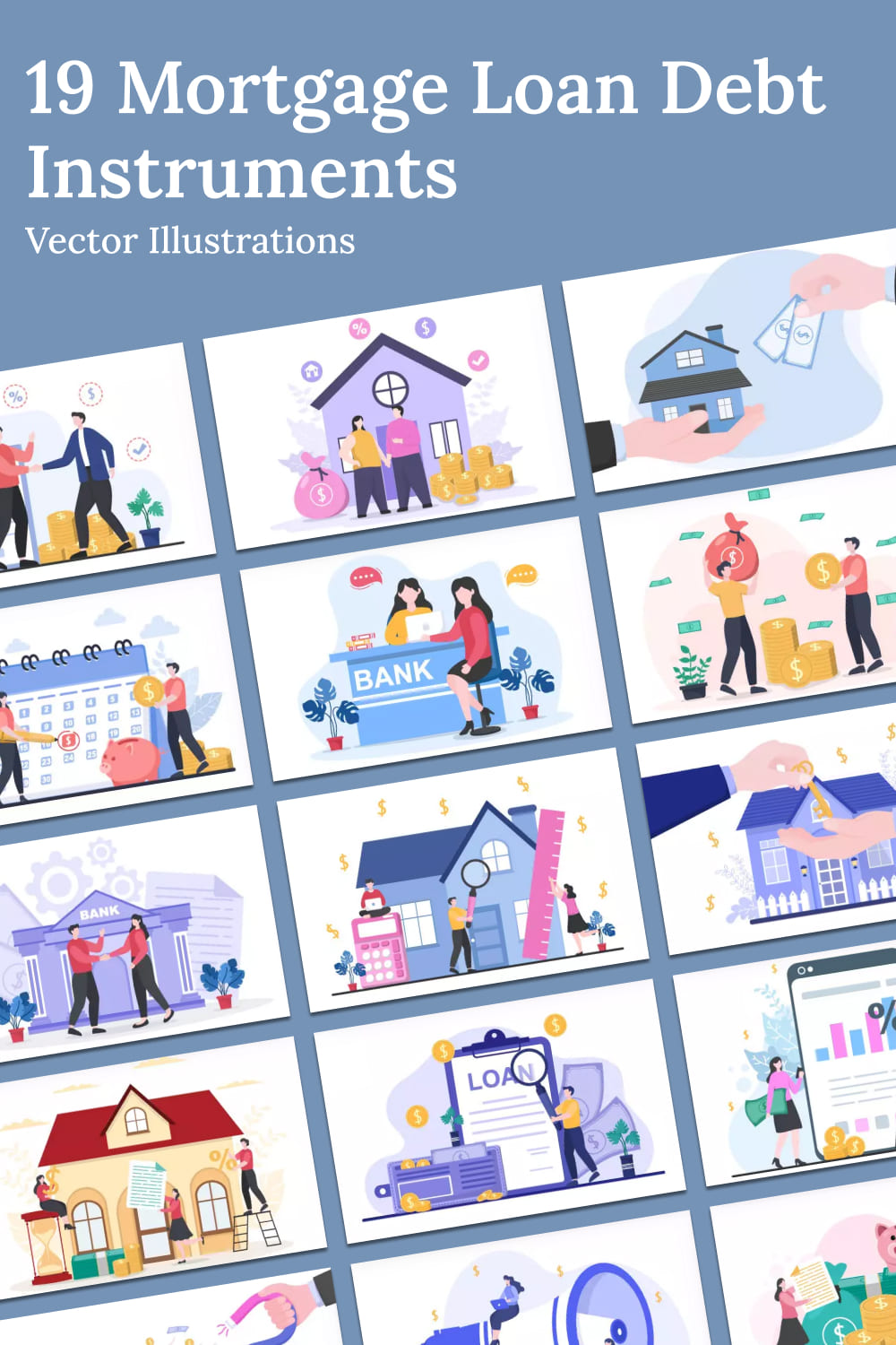 19 mortgage loan debt instruments vector illustrations 03