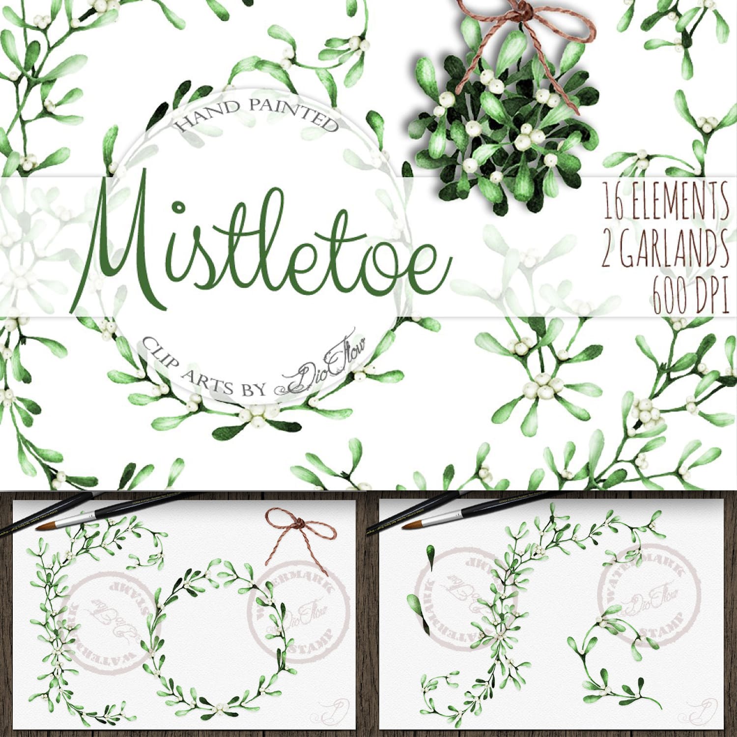 Mistletoe Watercolor Clip Art cover.
