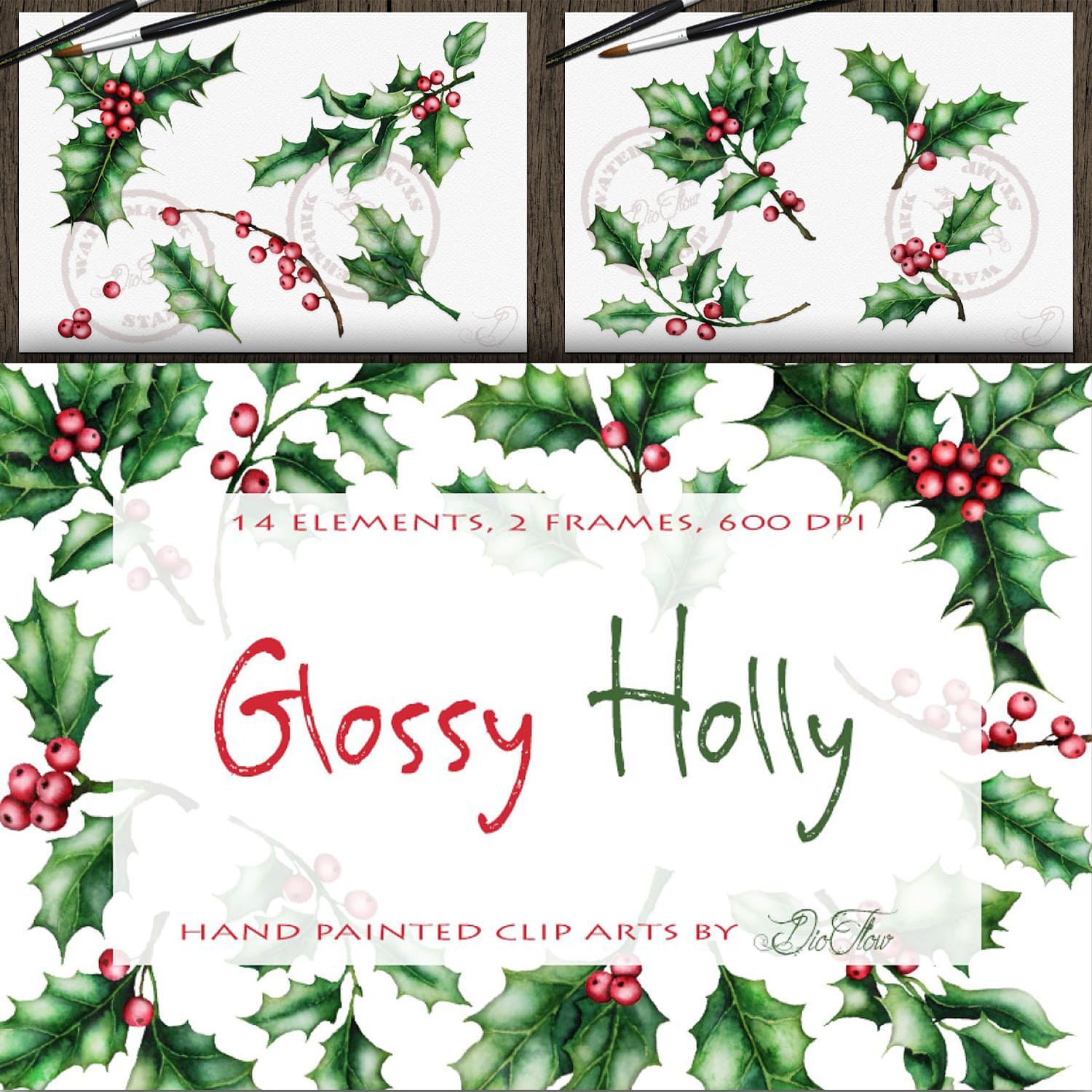 Holly Watercolor Clip Art cover.