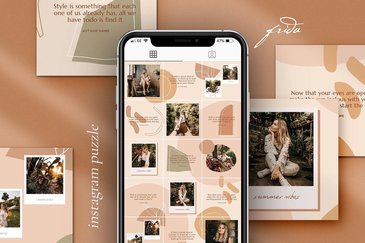 Beige Instagram template with circles.