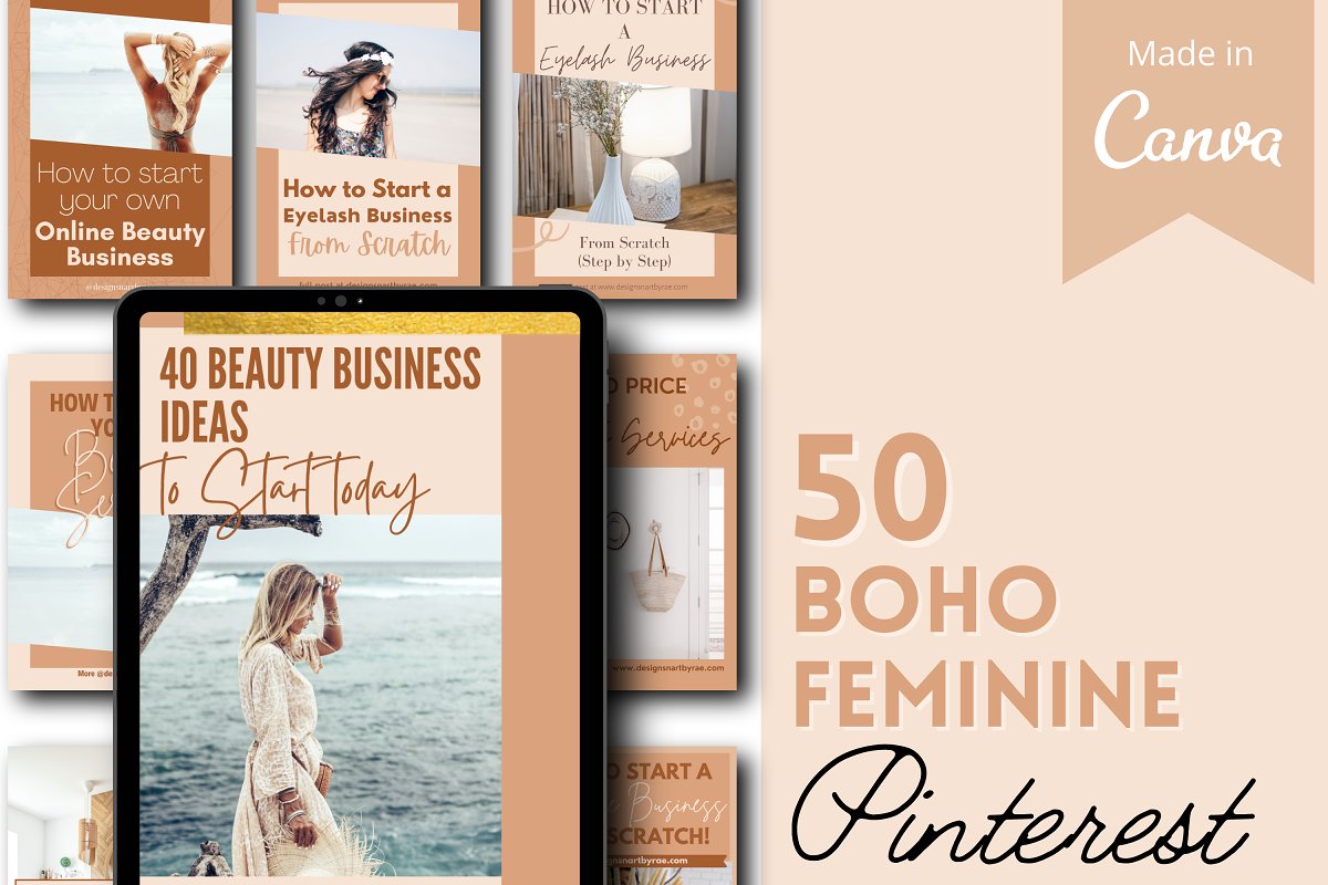 Cover image of 50 Boho Pinterest Templates.