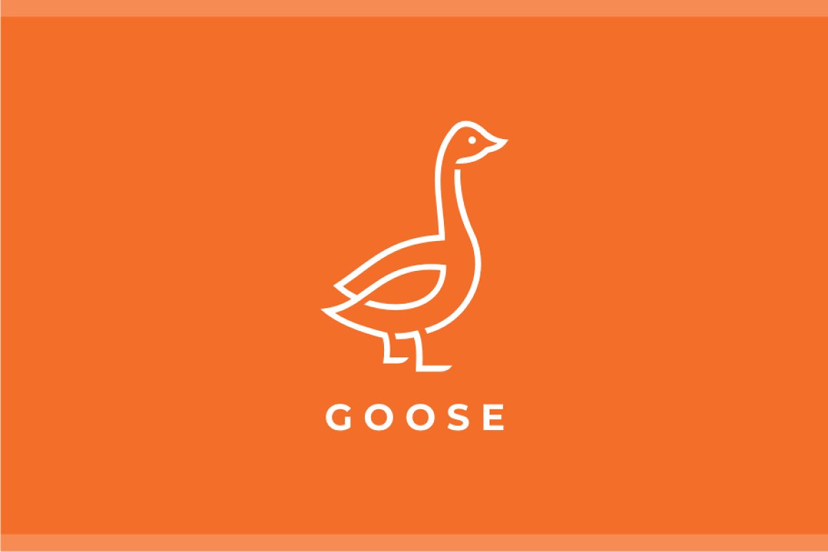 Orange background with white outline goose logo.