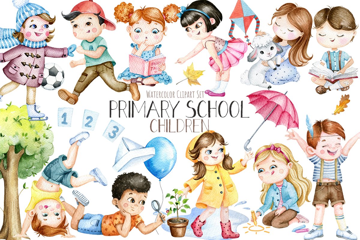Cover image of Happy Kids, Primary school Clipart.