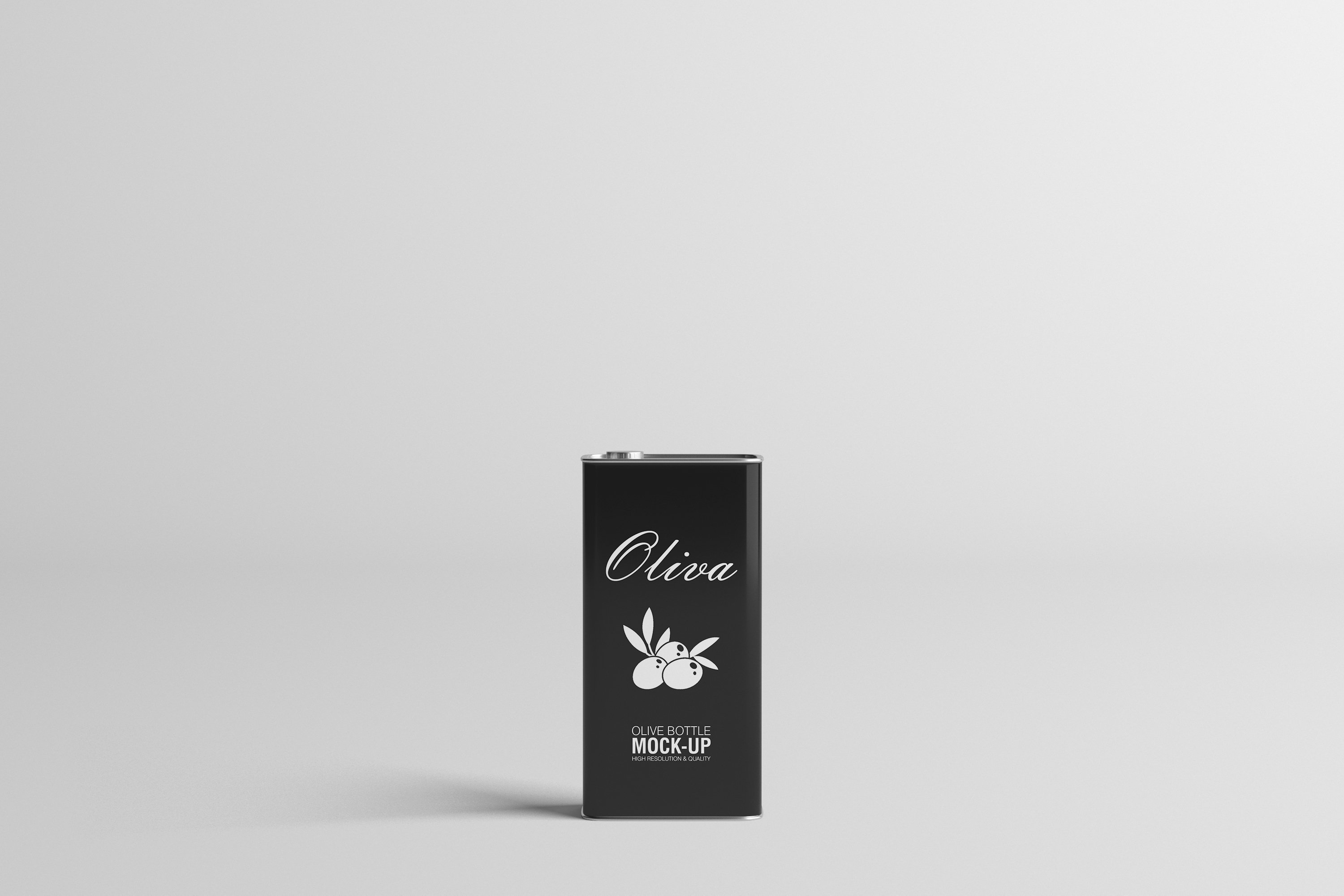 Grey background with a small black jar with a silver olive logo.