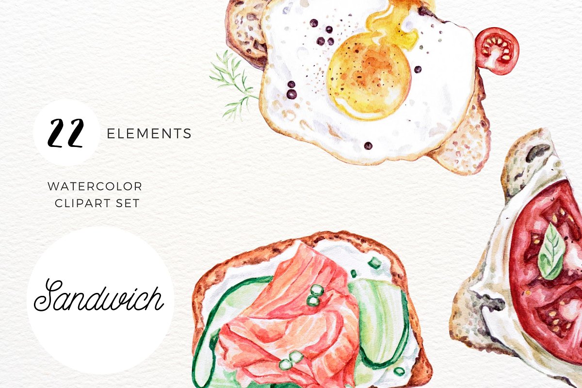 Cover image of Watercolor Sandwiches Breakfast.