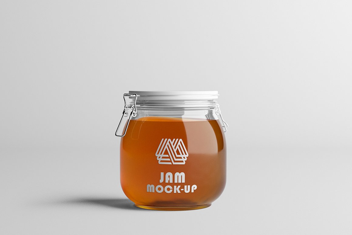 Transparent jar with honey.
