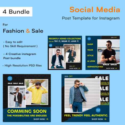 Sale And Fashion - Social Media Post Bundle Tamplates For Instagram Cover Image.