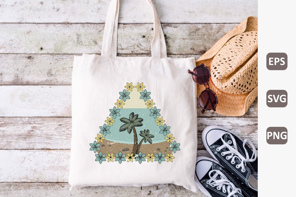 White eco bag with palms and beach.