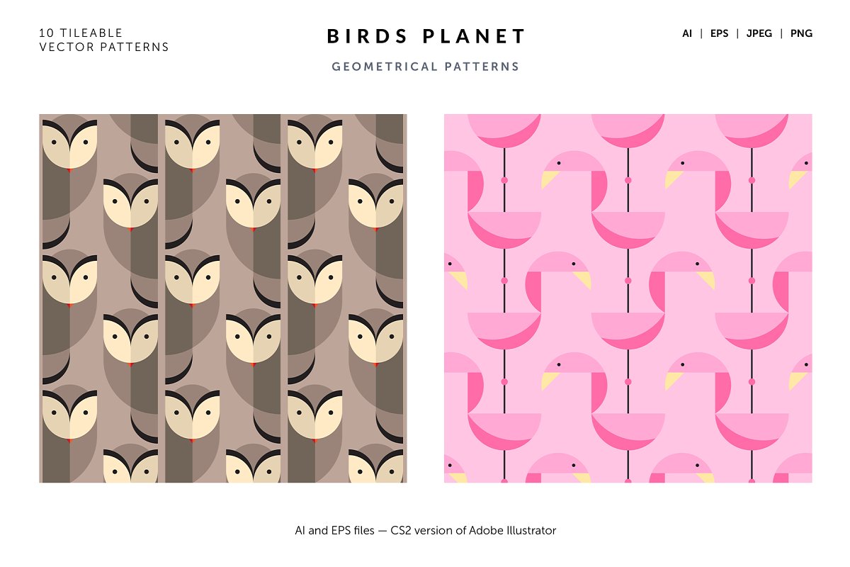 10 Birds Planet Geometric Patterns — retro vintage "Animal Planet" collection.