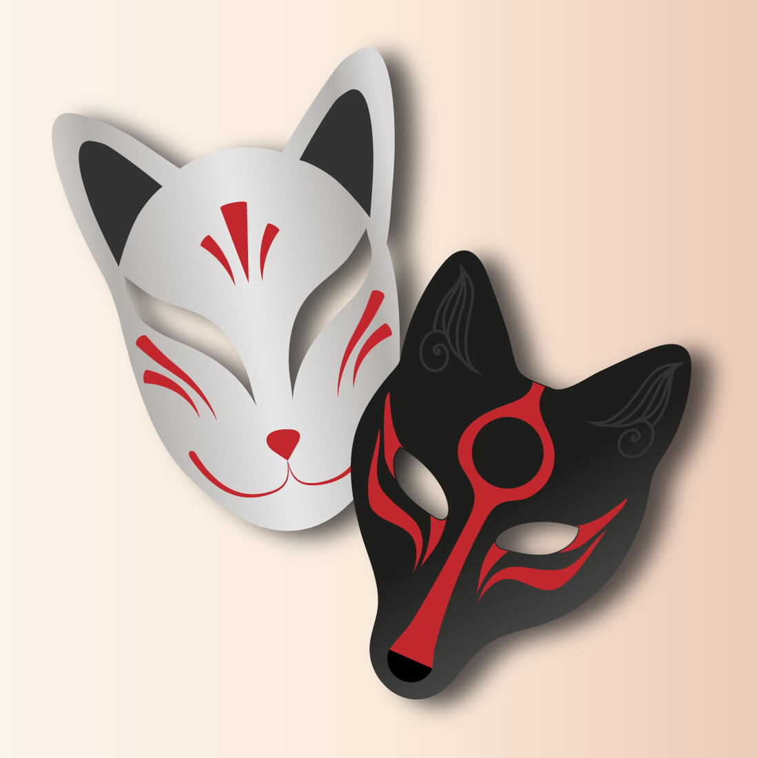 Kitsune Fox Masks Illustrations Pack previews.