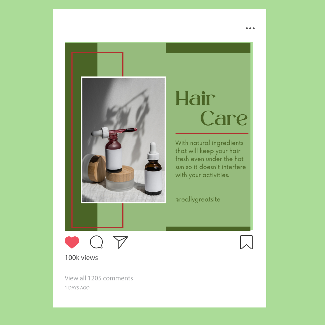 Natural Skin Care Canva Instagram Social Post Template Preview Image.