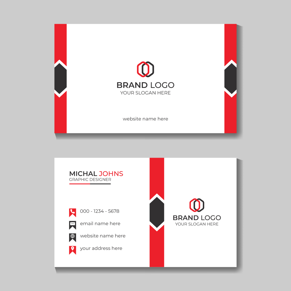 4 Corporate Modern Business Card Design Template Red Card.