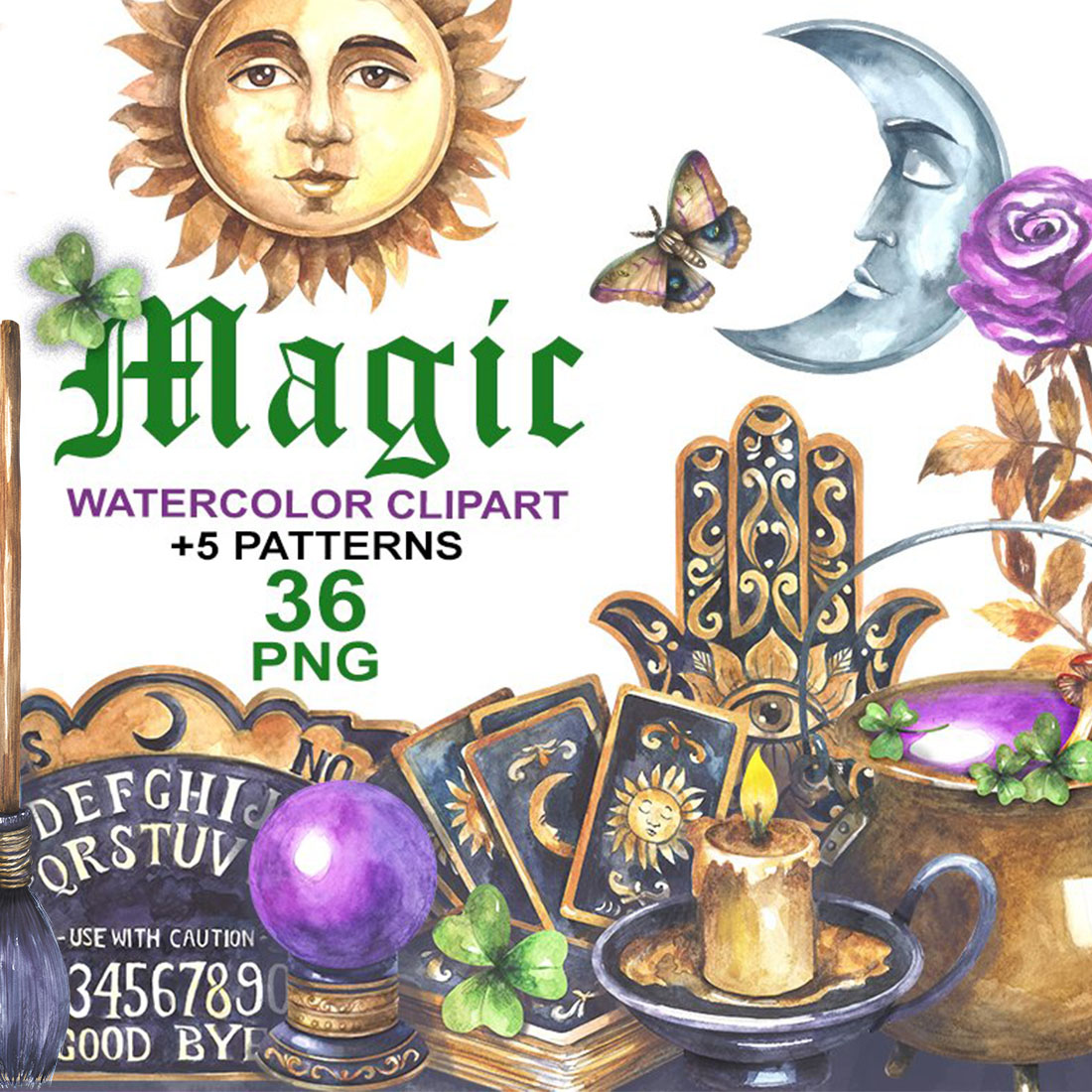 Magic Collection Watercolor Clipart Preview Image.