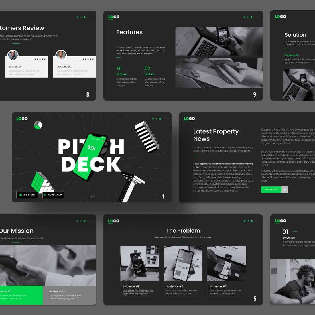 Mobile App Pitch Deck Presentation Template cover.