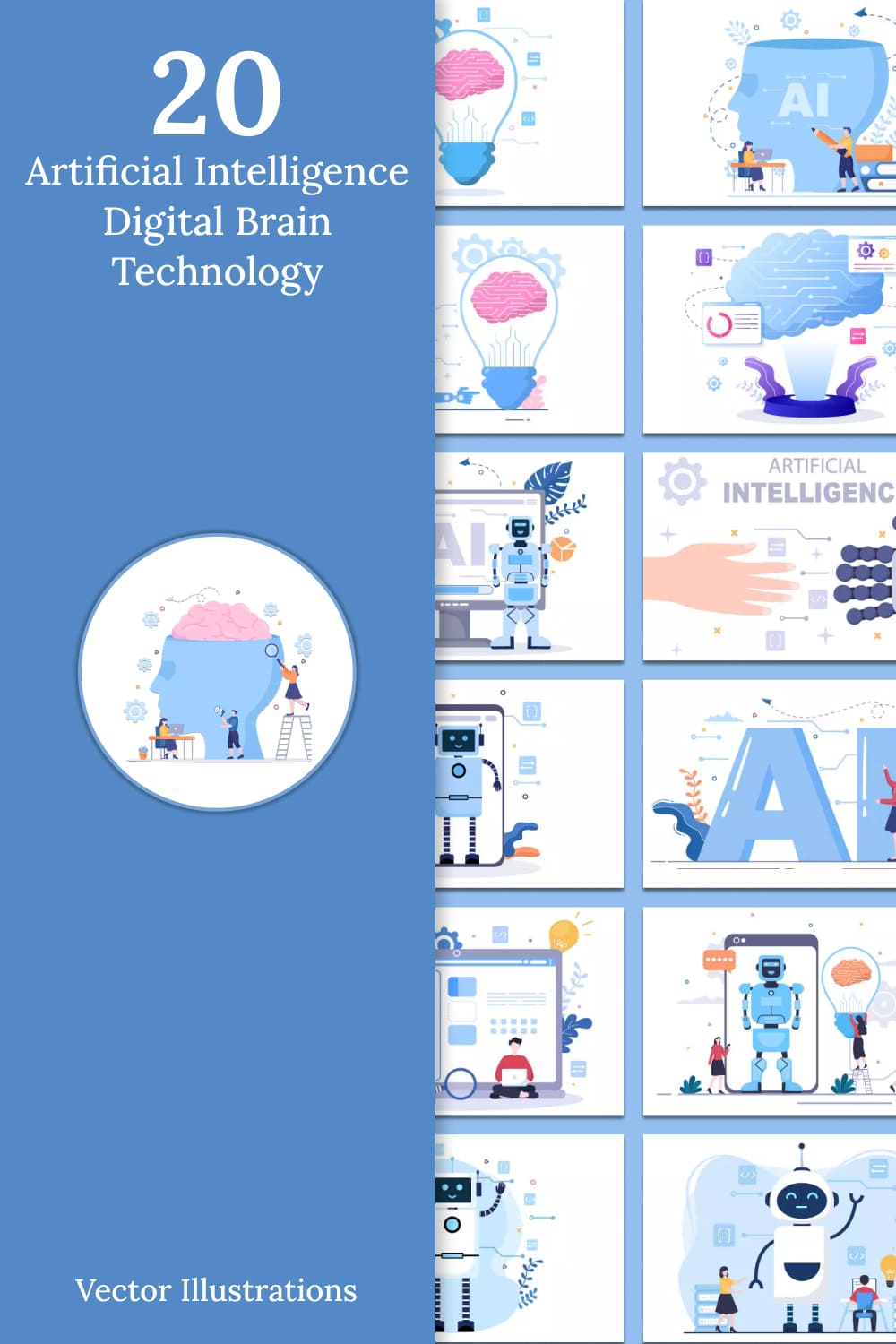 20 artificial intelligence digital brain technology vector illustrations 03