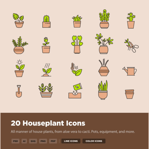 20 houseplant icons - main image preview.
