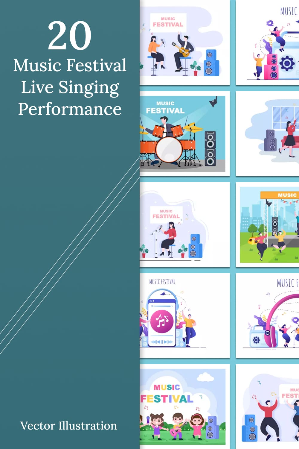 20 music festival live singing performance vector illustration 03