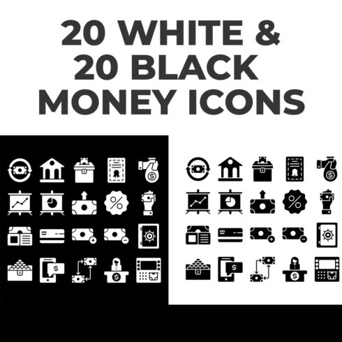 20 white and black money icons