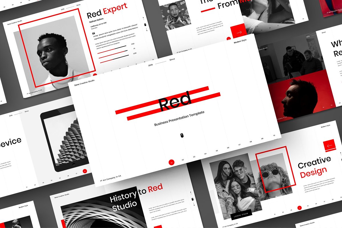 Red business presentation template.
