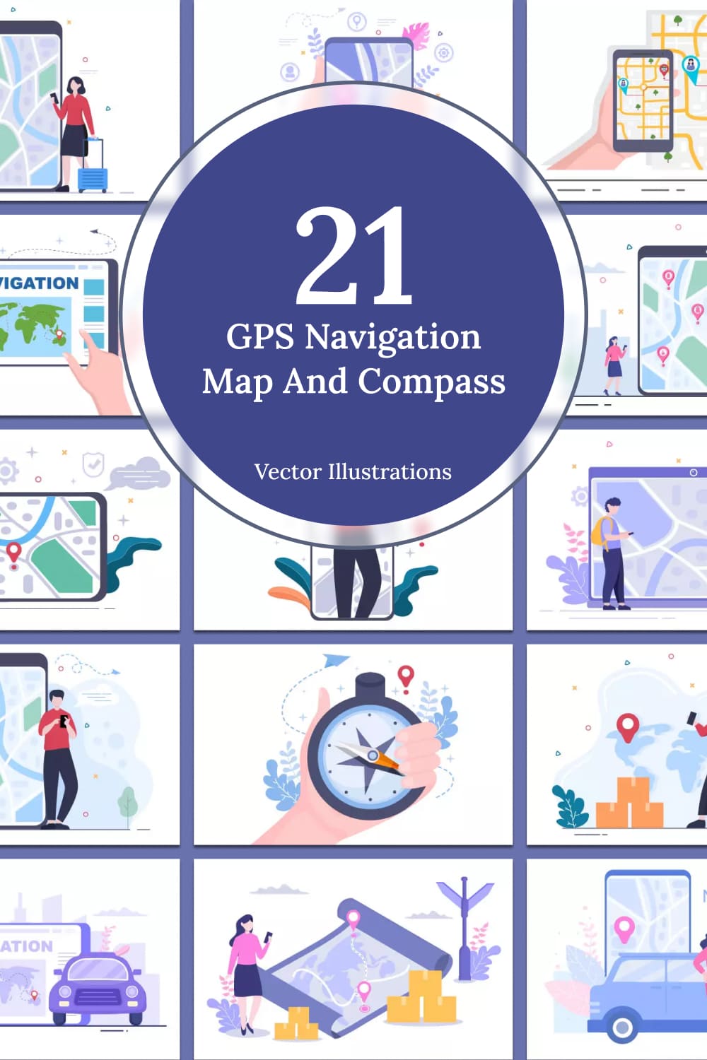 21 gps navigation map and compass vector illustrations 03