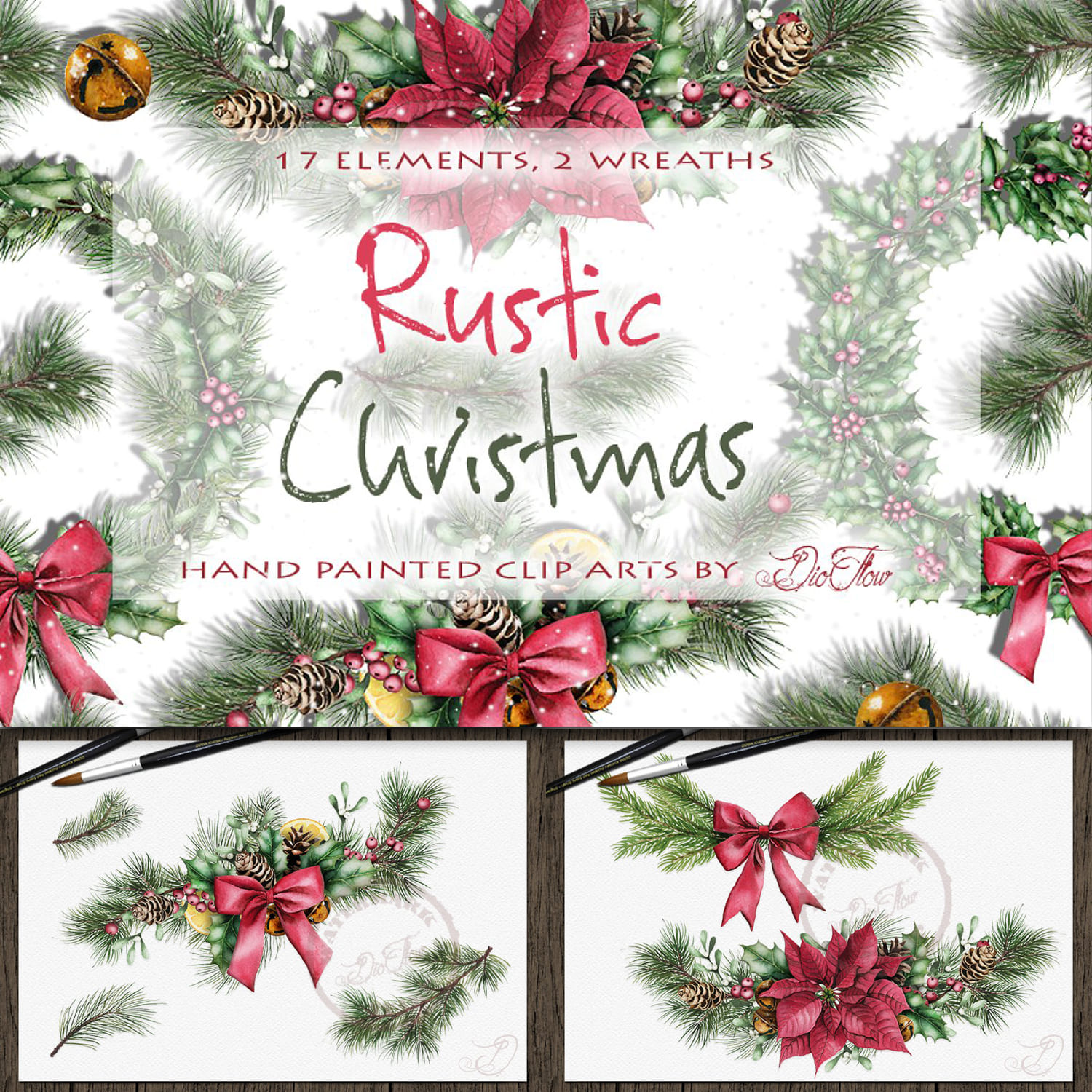 Rustic Christmas Watercolor Clip Art cover.