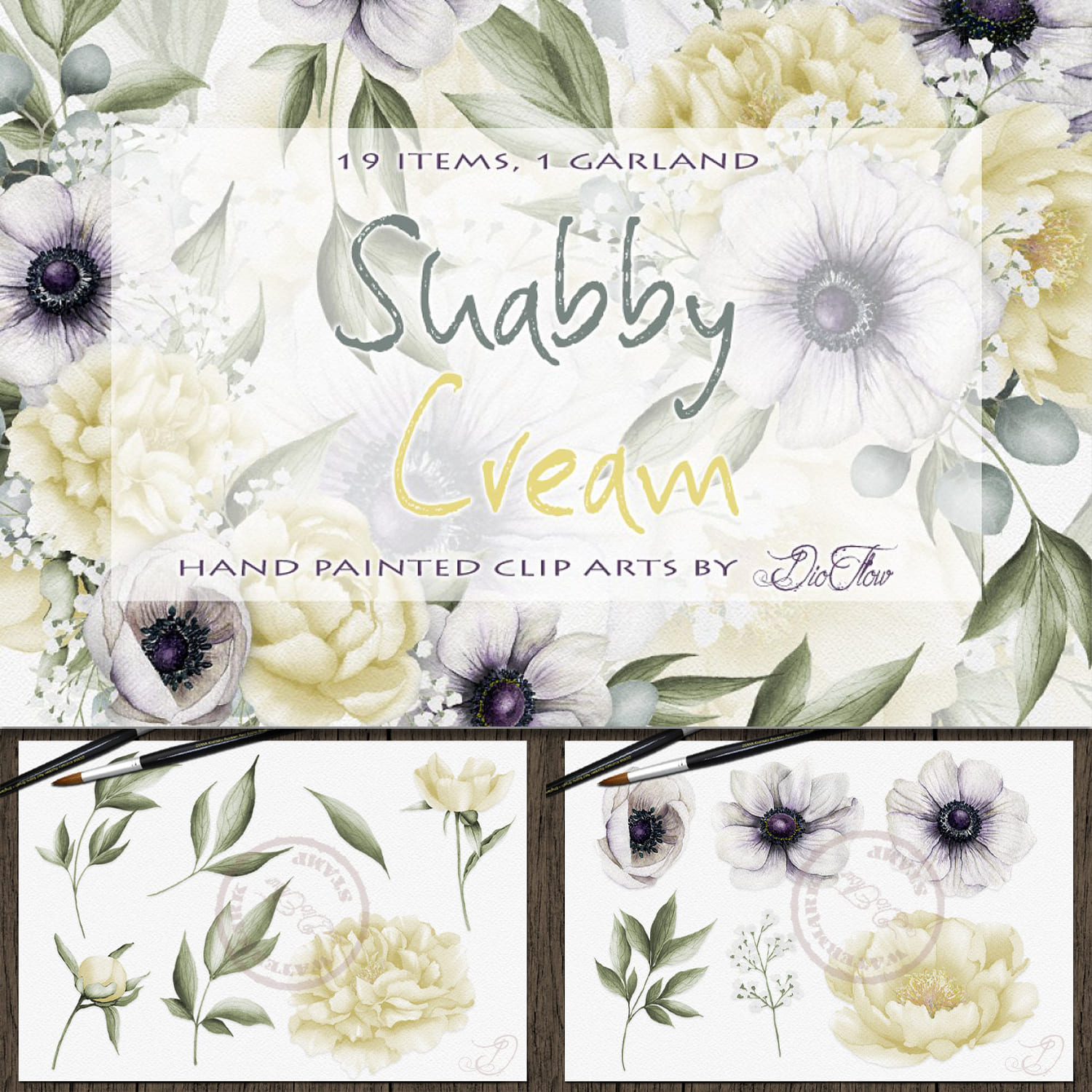 Shabby Cream Watercolor Clip Art cover.
