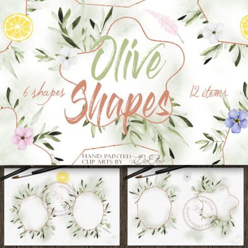 Olive Shapes Watercolor Clip Art.