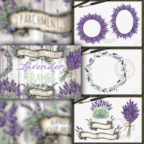 Lavender Frames Watercolor Clip Art.