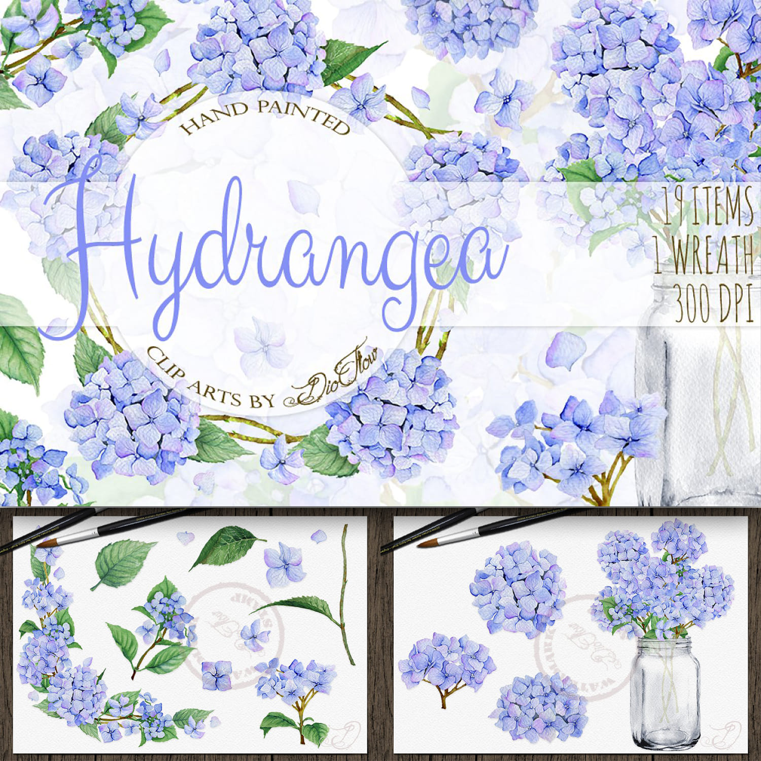 Hydrangea Watercolor Clip Art cover.