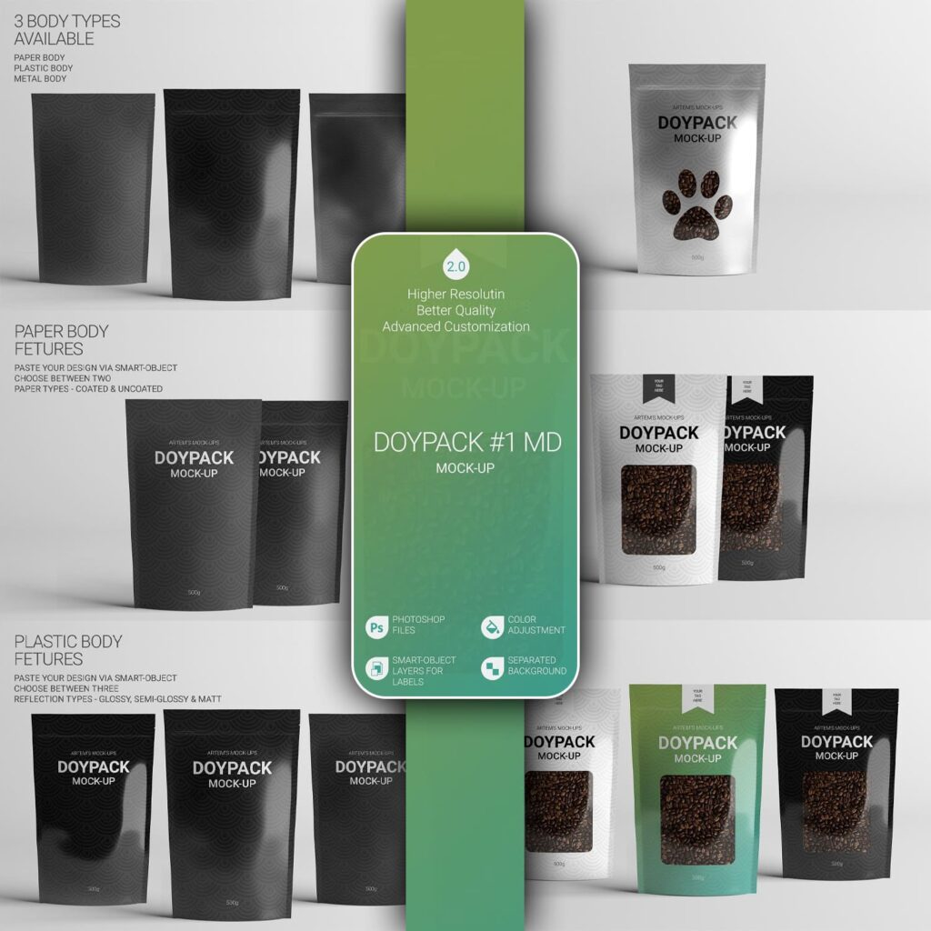 Doypack Pouch Mockup PSD   MasterBundles