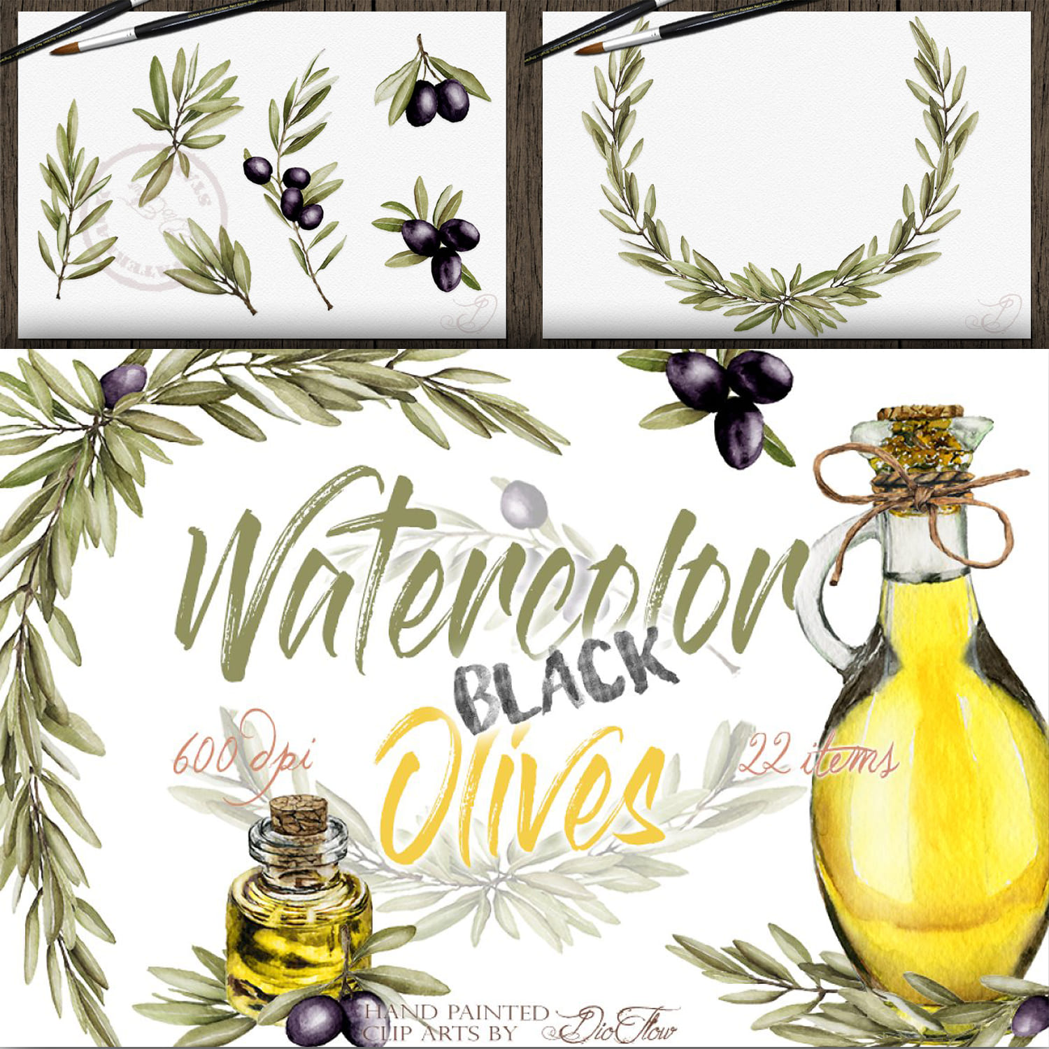 Black Olive Watercolor Clip Art cover.