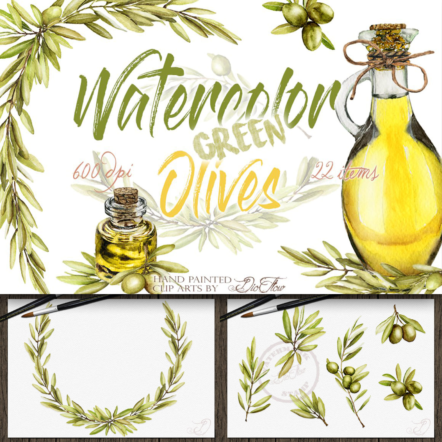 Green Olive Watercolor Clip Art cover.