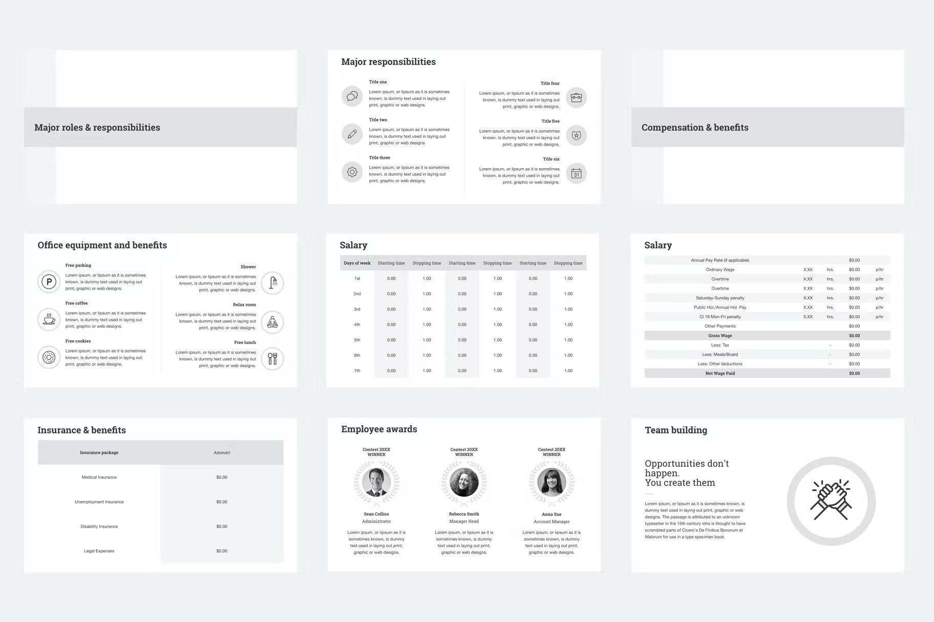 Light grey tables, maps and infographics for ypur presentation.