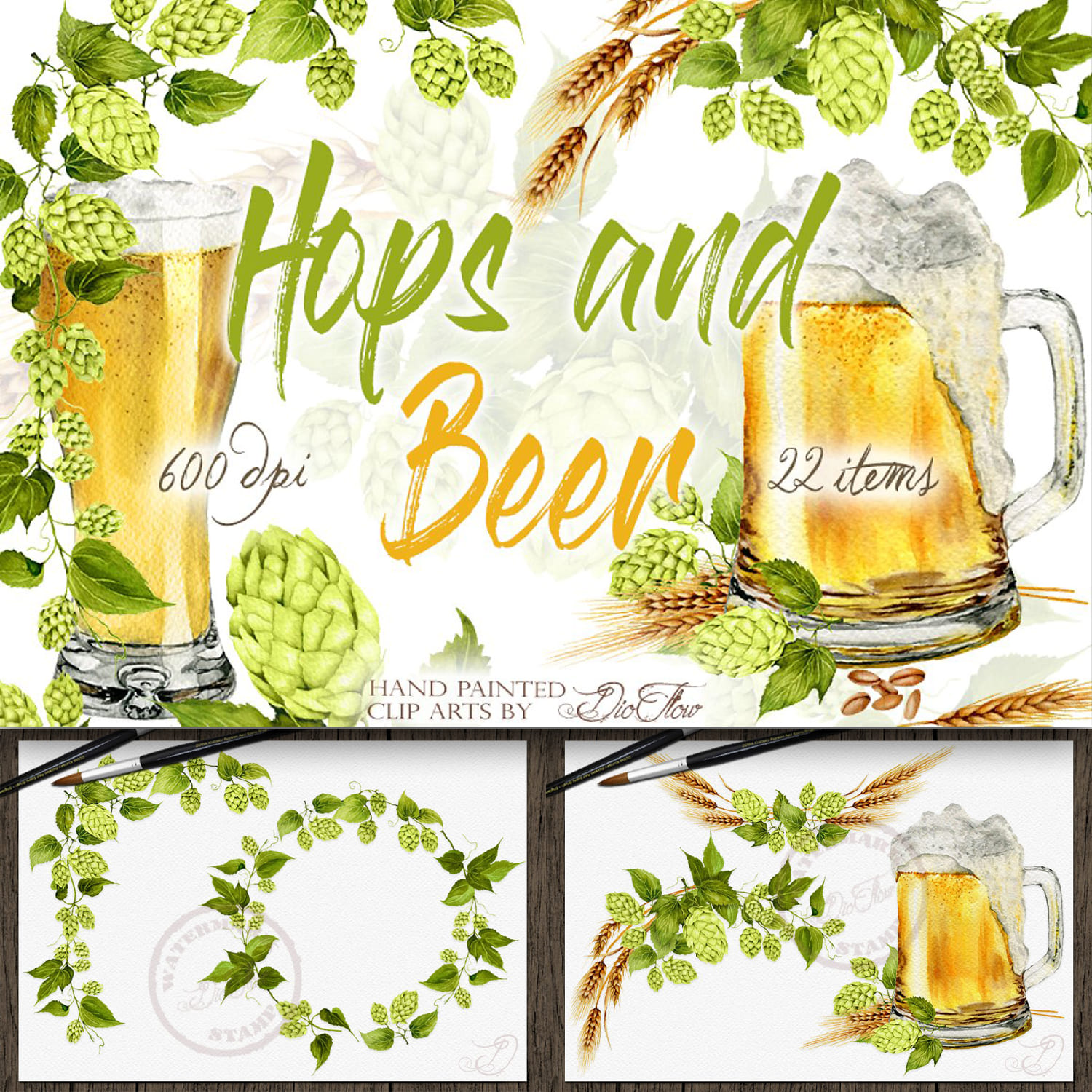 Hops And Beer Watercolor Clip Art cover.