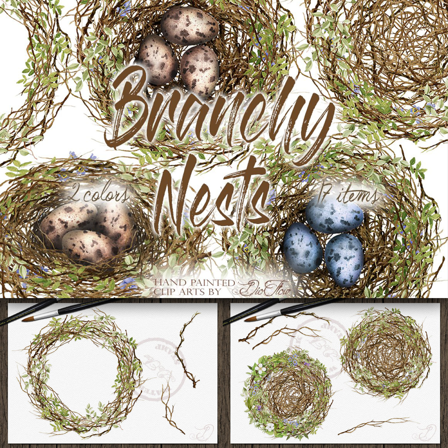 Branchy Nest Watercolor Clip Art cover.