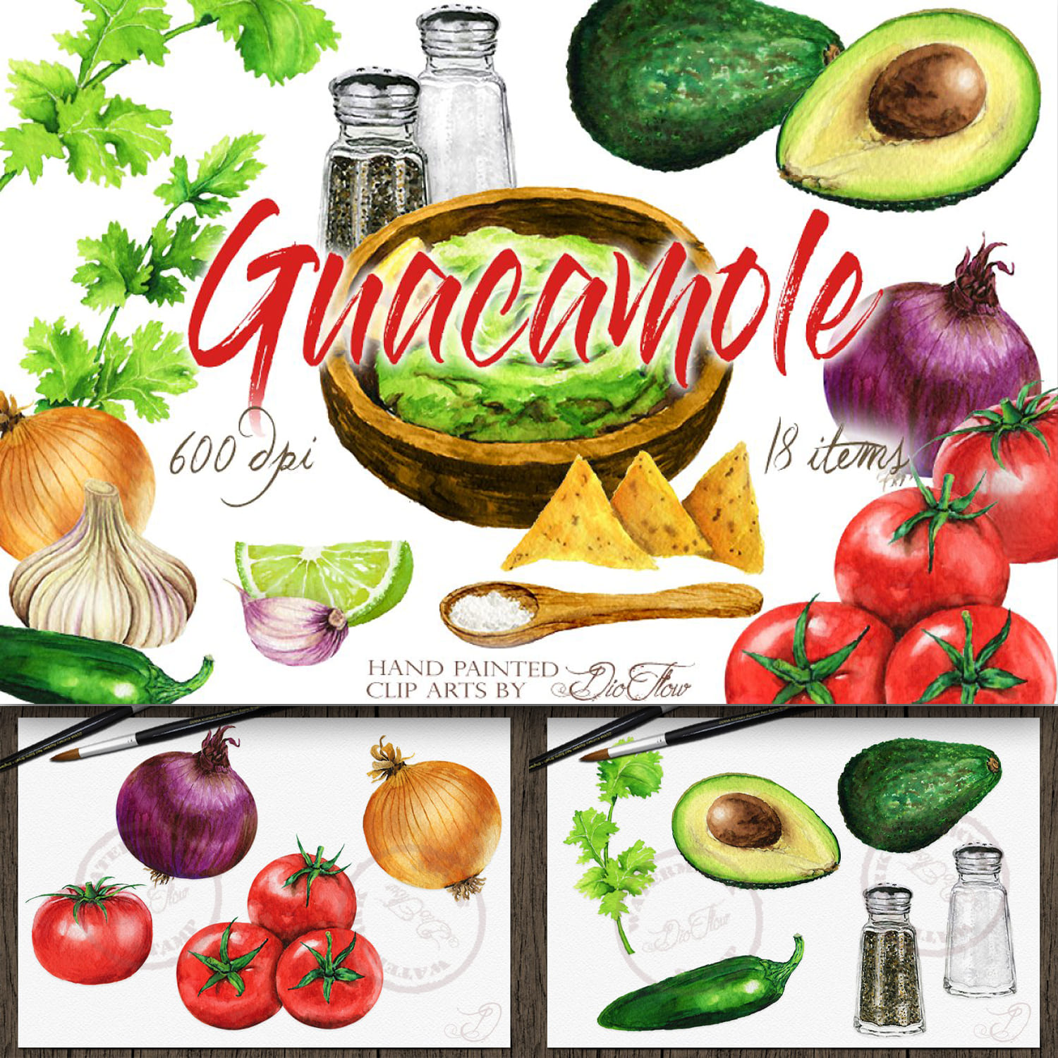 Guacamole Watercolor Clip Art cover.