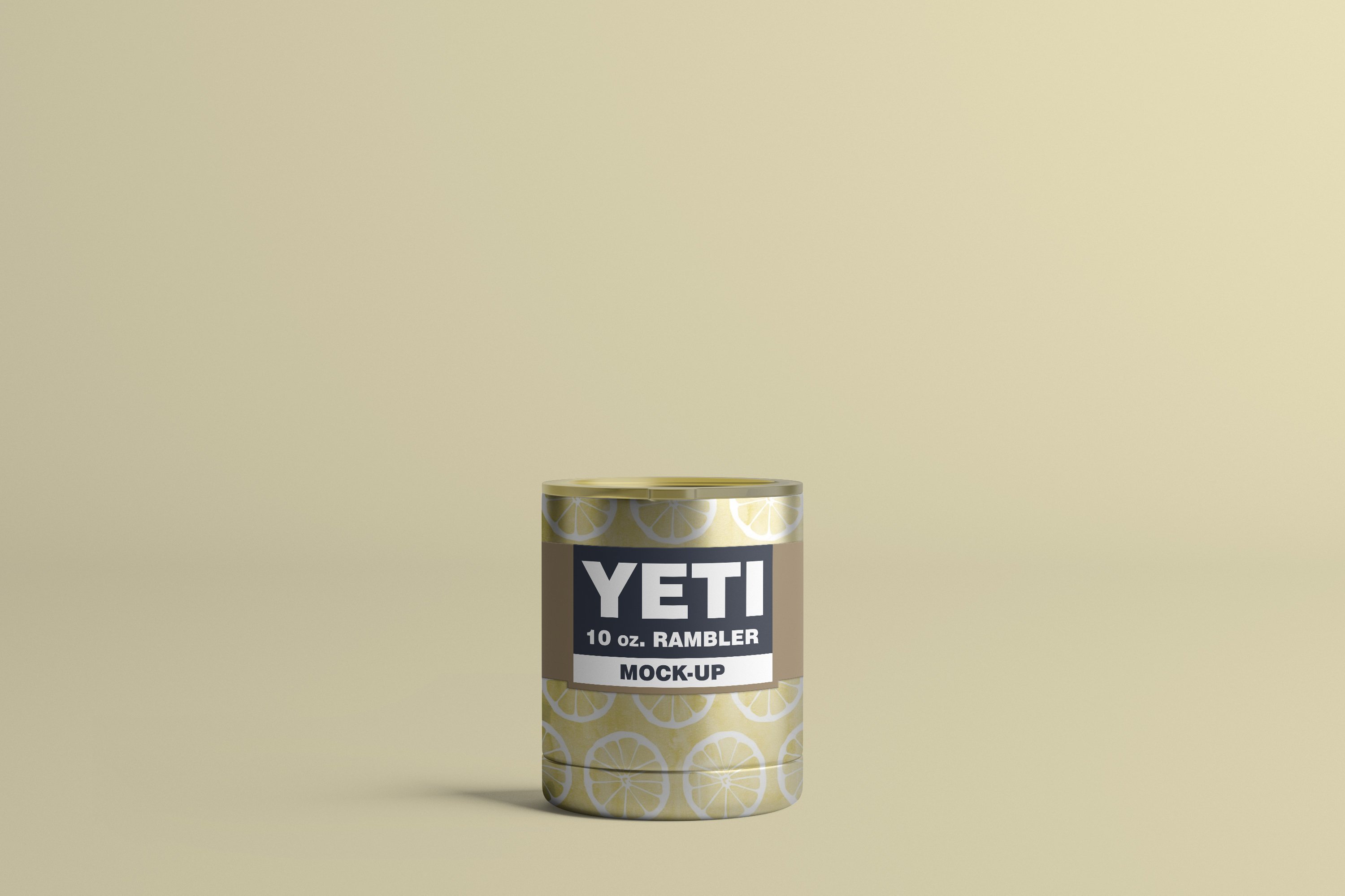 Gold yeti cup with lemon illustrations.