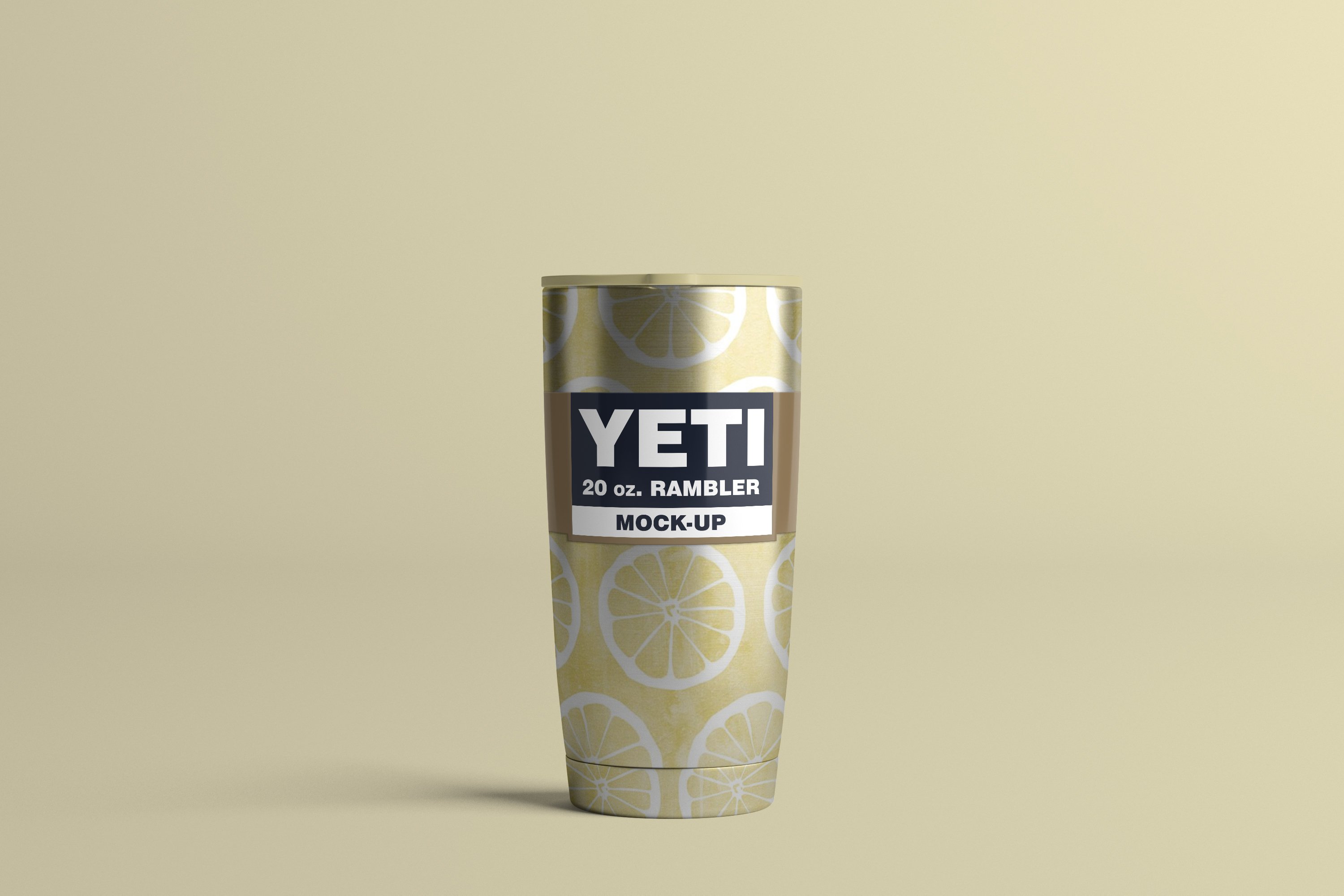 Classic metal yeti cup in gold with lemon prints.