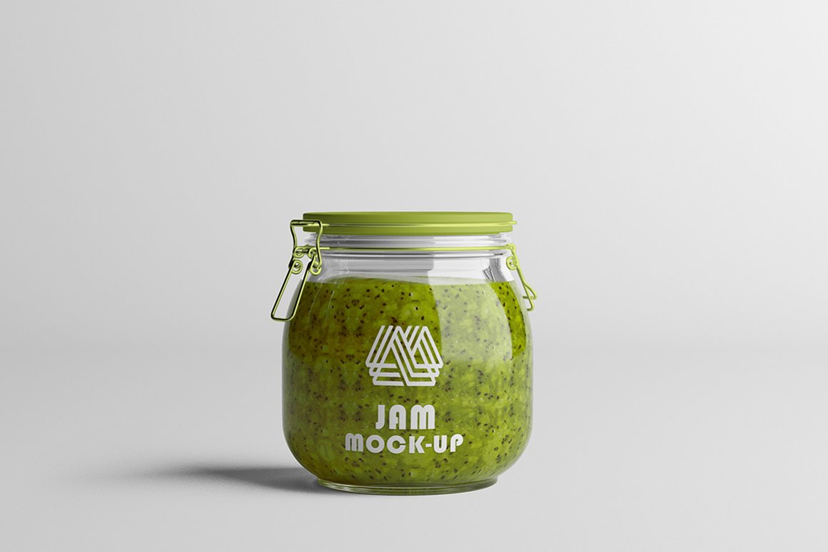 Some green filling in the transparent jar.