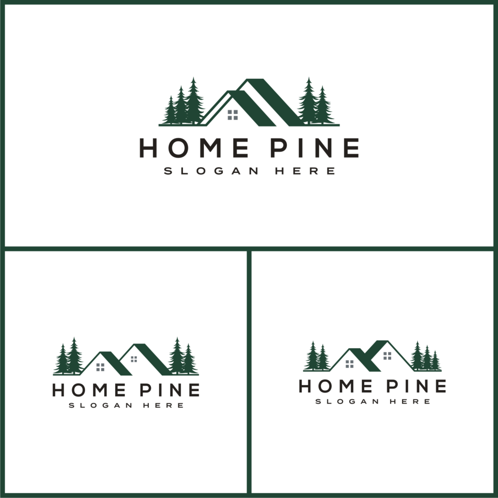 set of home pine tree logo vector design template - MasterBundles