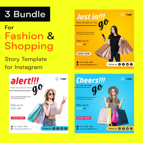 Fashion And Shopping Instagram Posts PSD Template Bundle Cover Image.